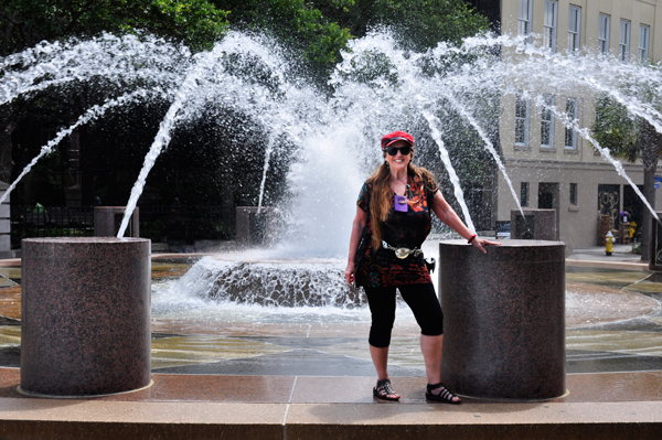 Karen Duquette and a water fountain